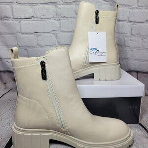 Aqua College Beige Lug Sole Waterproof Slip Resistant Zip-up Leather Booties
